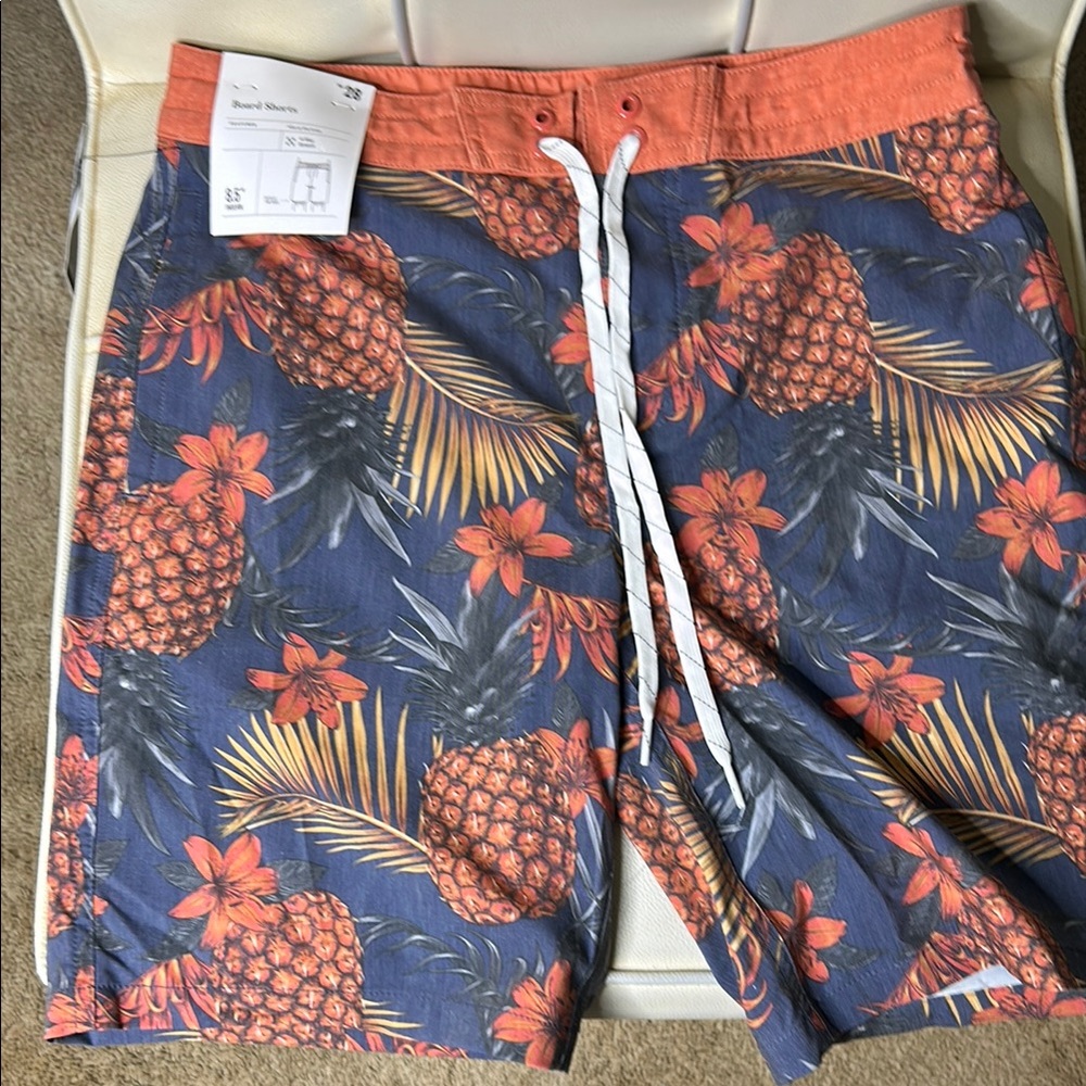 Men's Orange and Blue Pineapple Swim Shorts
